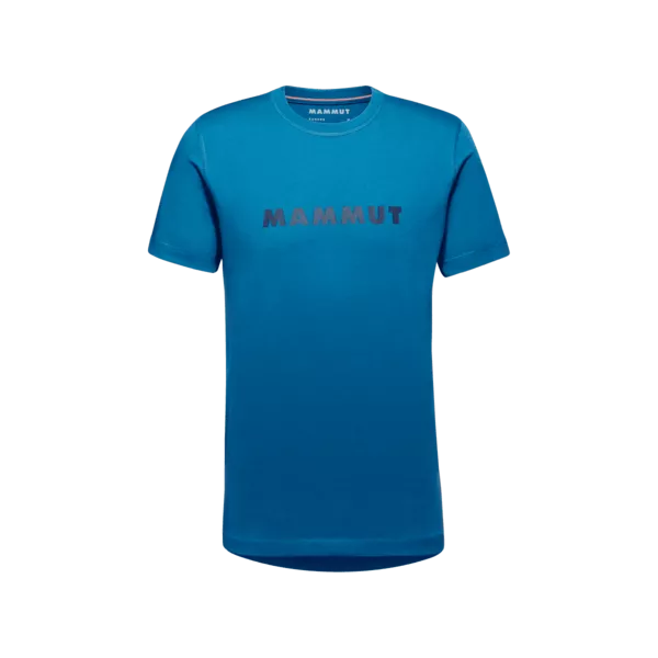 Blue Mammut Core men's short-sleeve t-shirt with a dark logo print on the chest and a comfortable crew neck design.