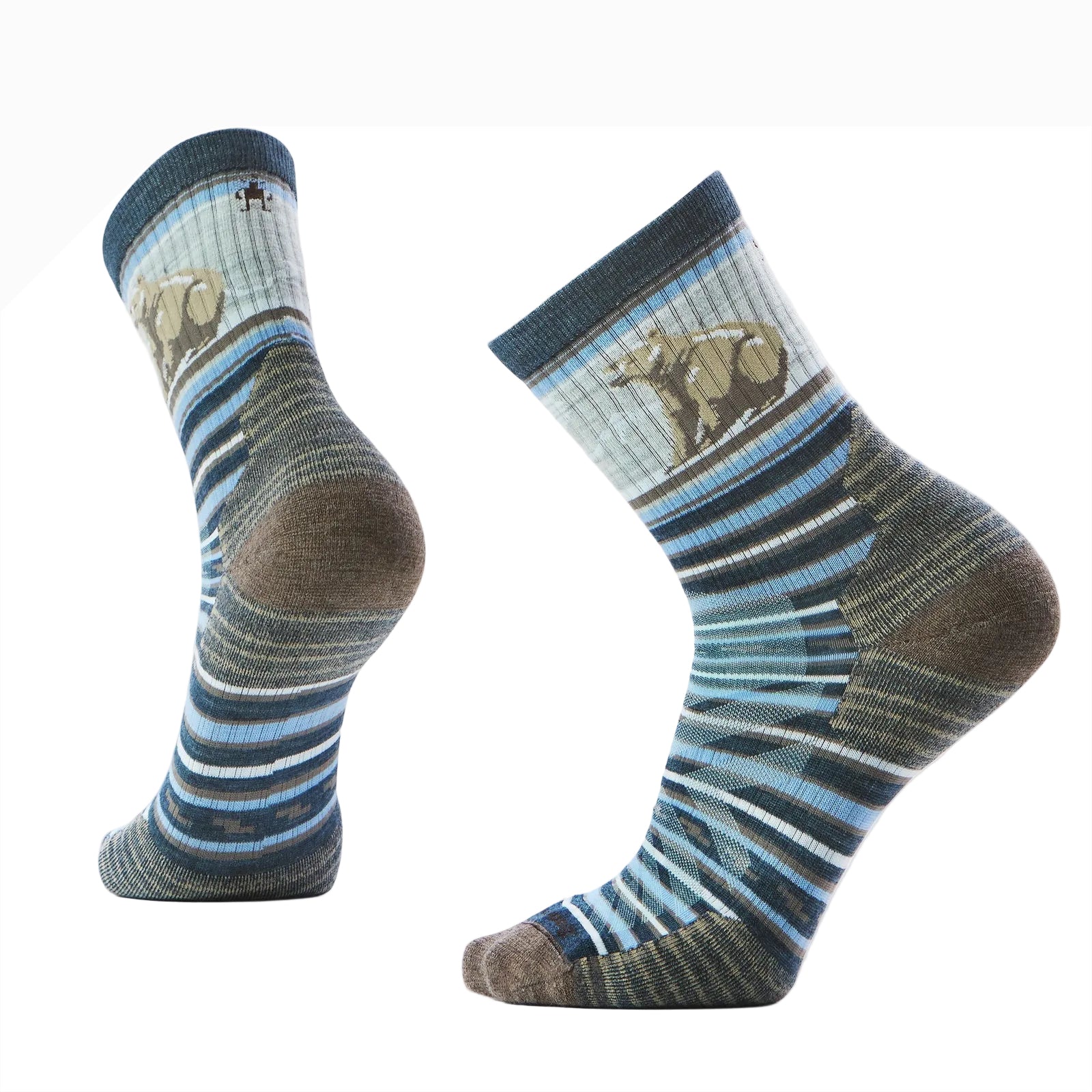 Smartwool Hike Bear Stripe Mid Crew Socks Twilight Blue