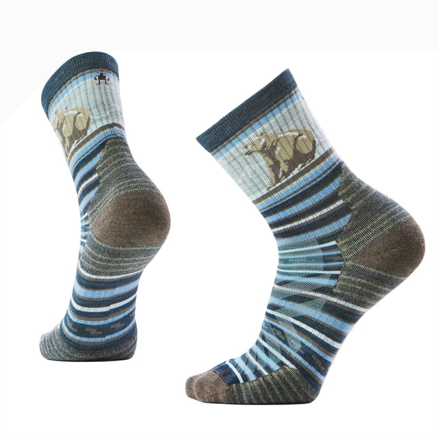 Smartwool Hike Bear Stripe Mid Crew Socks Twilight Blue