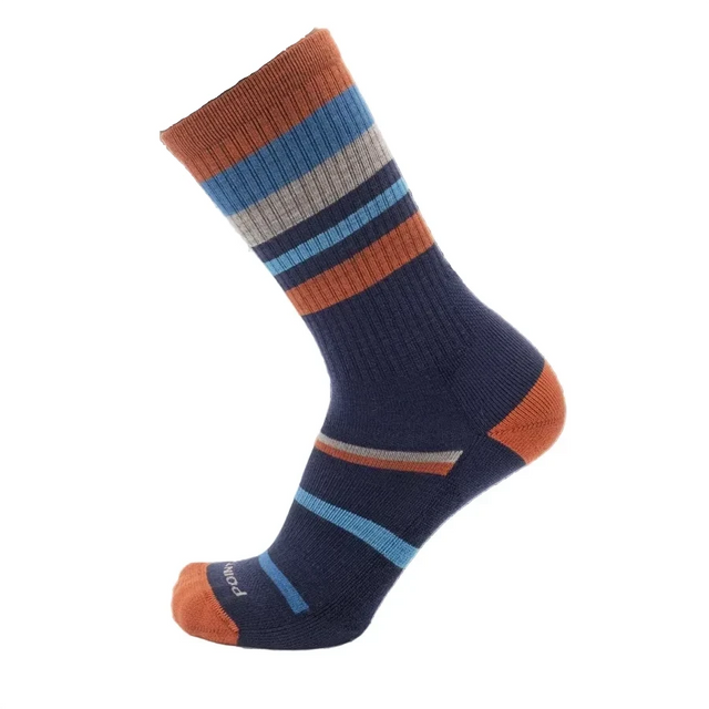 POINT6 Unisex Mixed Stripe Active Life Crew Socks Light Cushion Dark Navy