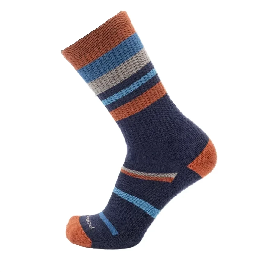 POINT6 Unisex Mixed Stripe Active Life Crew Socks Light Cushion Dark Navy