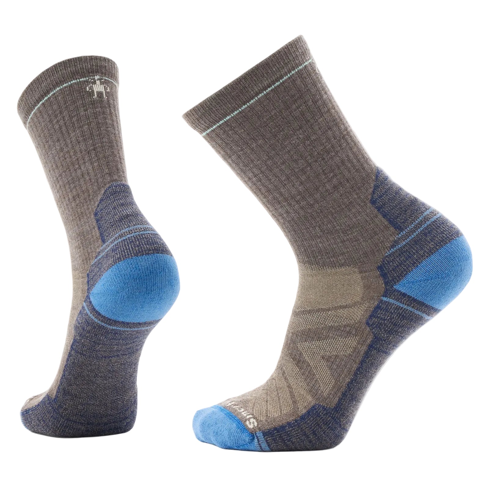SMARTWOOL Unisex Hike Crew Socks Light Cushion Taupe-Laguna Blue